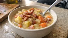 鶏肉なしでも満足感：ベーコンの旨みで作る市販ルーのクリーミーシチュー（油いらず）