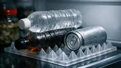 ダイソー110円で冷蔵庫のペットボトルが転がらない、ボトルスタッキングマットが優秀