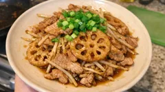 豚こま×もやし×れんこんの和風炒め—甘辛しょうゆだれでごはんが進む