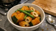 白だしで味が決まる、かぼちゃとちくわのほくほく煮——あと一品にもお弁当にも