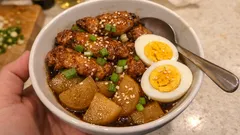 レンジ大根で味しみ早い：鶏手羽中と大根のさっぱり中華煮