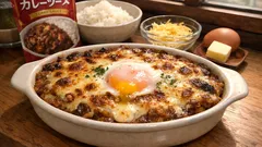 残りカレーでごちそうに：トースターで作る焼きカレードリア（半熟卵＆こんがりチーズ）