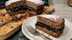 混ぜて焼くだけで香ばしい：そば粉と全粒粉のくるみケーキ、ブルーベリージャムサンド