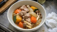 レンジ下ごしらえで時短＆煮崩れ防止。豚こま肉とかぼちゃのほくほく煮