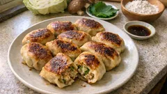 強力粉×熱湯で作る厚皮餃子（ホワイト餃子風）—外カリ中もち、フライパンで香ばしく