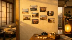 壁に穴を開けないで写真を飾る方法、マスキングテープの三角ポケットが簡単