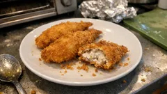 余ったあじフライを冷凍でサクッと復活：1個ずつラップしてトースター温め直し