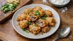 冷めてもべたつきにくい、豚こま切れの天ぷら：ねぎ衣で香りよく、お弁当にも