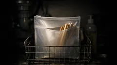 ストローと割り箸が散らからないA4ファスナーケース収納、片側オープンで時短に